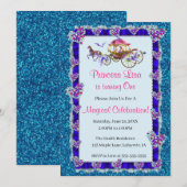 Blue Ribbon Blue Glitzer Royal Princess Birthday Einladung (Vorne/Hinten)