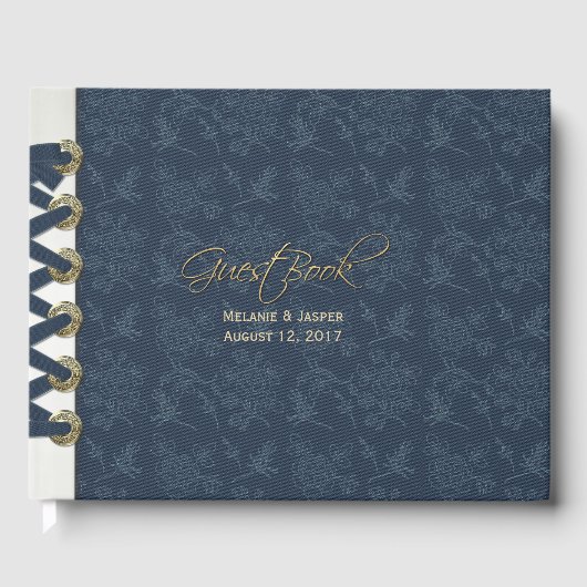 Blue Ribbon Bound Look Custom Wedding Gästebuch (Vorderseite)