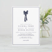 Blue Ribbon Bow Elegance Wedding Einladung (Stehend Vorderseite)