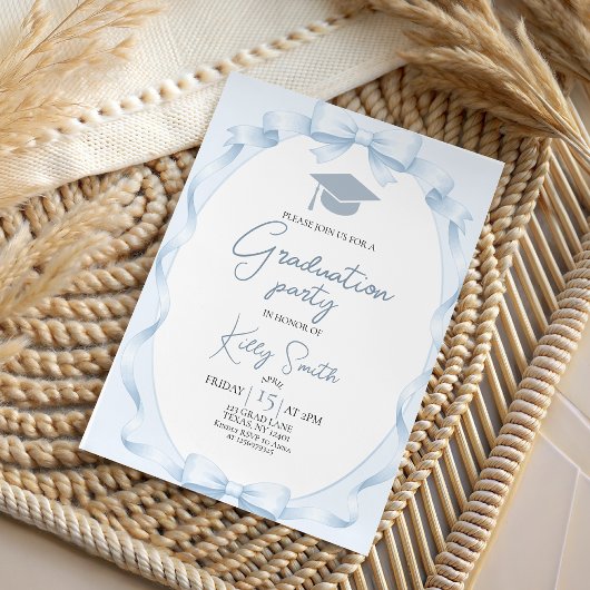 Blue Ribbon Bow Graduation Invitation Einladung