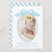 Blue Ribbon Bow Watercolor Gingham Baby Boy (Vorne/Hinten)