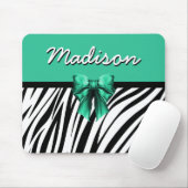 Blue Ribbon Bow Zebra Print Mousepad (Mit Mouse)