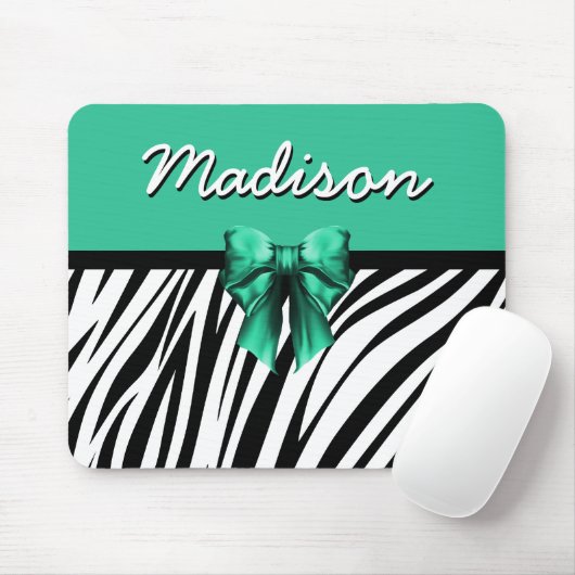 Blue Ribbon Bow Zebra Print Mousepad (Mit Mouse)