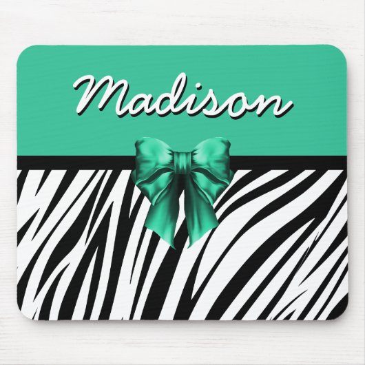 Blue Ribbon Bow Zebra Print Mousepad (Vorne)