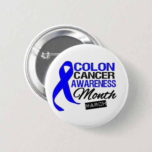 Blue Ribbon Colon Krebs Bewusstsein Monat Button (Vorne & Hinten)