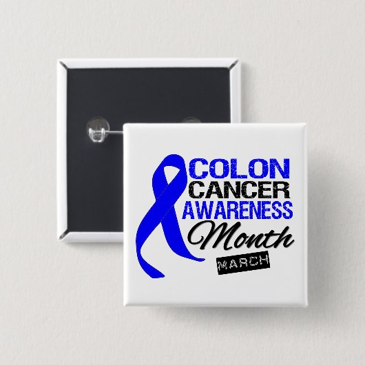 Blue Ribbon Colon Krebs Bewusstsein Monat Button (Vorne & Hinten)