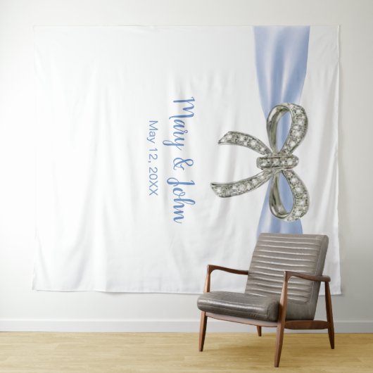 Blue Ribbon Diamond Bow Wedding Background Wandteppich (Beispiel (Horizontal))
