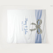 Blue Ribbon Diamond Bow Wedding Background Wandteppich (Vorderseite (Horizontal))