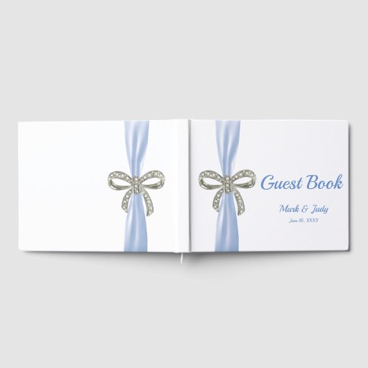 Blue Ribbon Diamond Bow Wedding Guestbook Gästebuch (Voll)