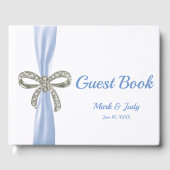 Blue Ribbon Diamond Bow Wedding Guestbook Gästebuch (Vorderseite)