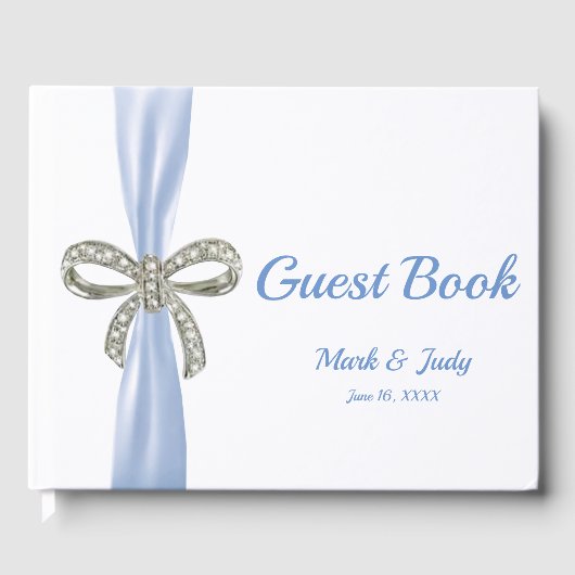 Blue Ribbon Diamond Bow Wedding Guestbook Gästebuch (Vorderseite)
