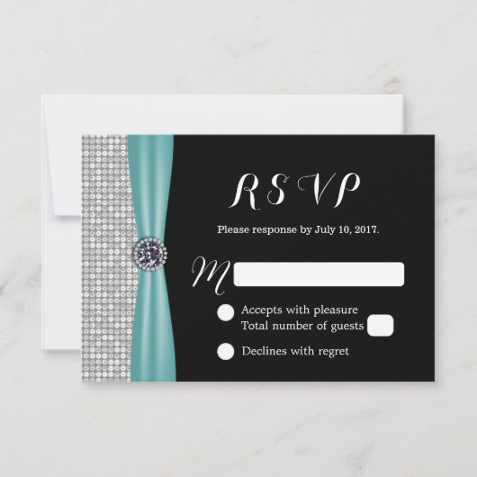 Blue Ribbon Diamond Modern Wedding RSVP (Vorderseite)