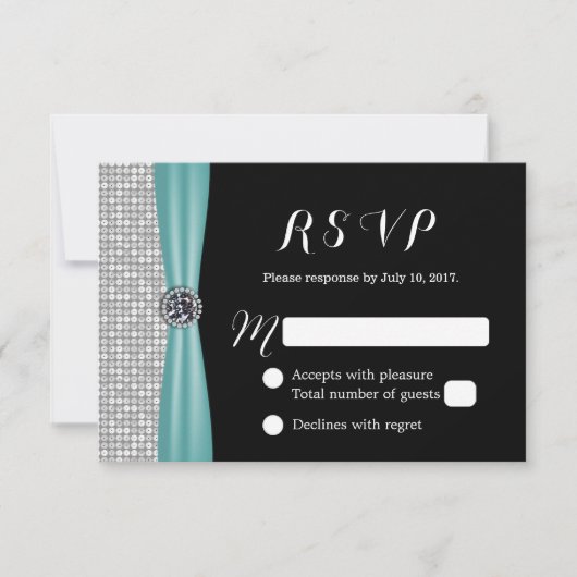 Blue Ribbon Diamond Modern Wedding RSVP Karte (Vorderseite)