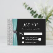 Blue Ribbon Diamond Modern Wedding RSVP Karte (Stehend Vorderseite)