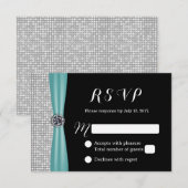 Blue Ribbon Diamond Modern Wedding RSVP Karte (Vorne/Hinten)