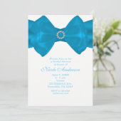 Blue Ribbon & Diamonds Bridal Dusche Einladungen (Stehend Vorderseite)