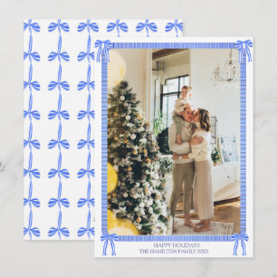 Blue Ribbon Foto Grandmillennial Feiertagskarte