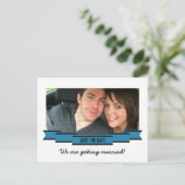Blue Ribbon Foto Save the Date Postkarte (Stehend Vorderseite)