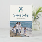 Blue Ribbon gebunden Mistletoe Feiertagskarte (Stehend Vorderseite)