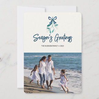 Blue Ribbon gebunden Mistletoe Feiertagskarte