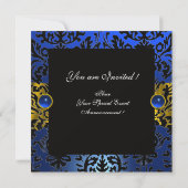 BLUE RIBBON GOLD YELLOW BLACK DAMASK MONOGRAMM EINLADUNG (Rückseite)