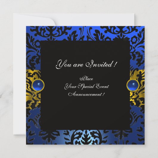 BLUE RIBBON GOLD YELLOW BLACK DAMASK MONOGRAMM EINLADUNG (Rückseite)