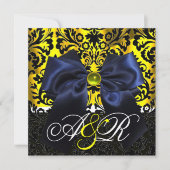 BLUE RIBBON GOLD YELLOW BLACK DAMASK MONOGRAMM EINLADUNG (Vorderseite)