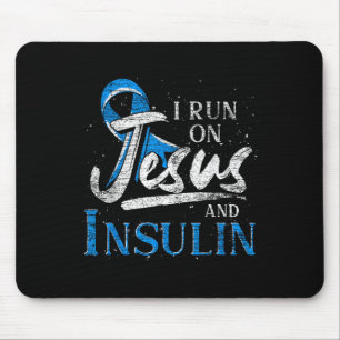 Blue Ribbon I Run On Jesus and Insulin Diabetes Aw Mousepad