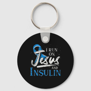 Blue Ribbon I Run On Jesus and Insulin Diabetes Aw Schlüsselanhänger