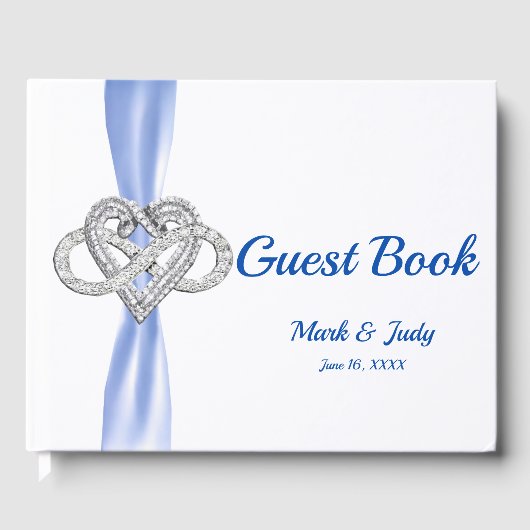 Blue Ribbon Infinity Heart Wedding Gästebuch (Vorderseite)