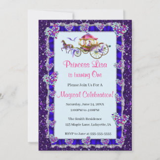 Blue Ribbon Lila Glitzer Royal Princess Birthday Einladung