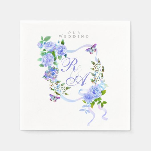 Blue Ribbon Monogram Wedding Serviette (Vorderseite)