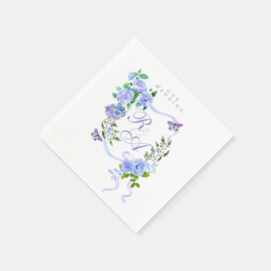 Blue Ribbon Monogram Wedding Serviette (Ecke)