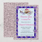 Blue Ribbon Pink Glitzer Royal Princess Birthday Einladung (Vorne/Hinten)