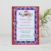 Blue Ribbon Red Glitzer Royal Princess Birthday Einladung (Stehend Vorderseite)