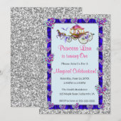 Blue Ribbon Silver Glitzer Royal Princess Birthday Einladung (Vorne/Hinten)