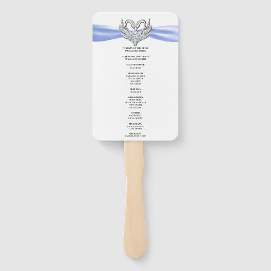Blue Ribbon Silver Swan Wedding Program Fans Fächer (Rückseite)