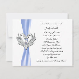 Blue Ribbon Silver Swans Bridal Dusche Einladung