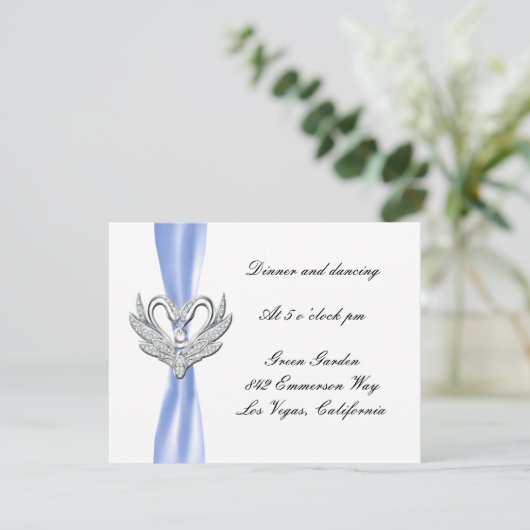 Blue Ribbon Silver Swans Empfang Card Einladung (Stehend Vorderseite)