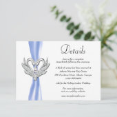 Blue Ribbon Silver Swans Hochzeitdetails Begleitkarte (Stehend Vorderseite)