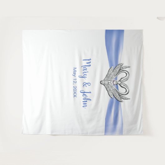 Blue Ribbon Silver Swans Hochzeitskugel Wandteppich (Vorderseite (Horizontal))