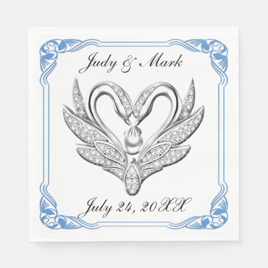 Blue Ribbon Silver Swans Paper Napkins Serviette (Vorderseite)
