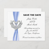 Blue Ribbon Silver Swans Save the Date Card Einladung (Vorne/Hinten)
