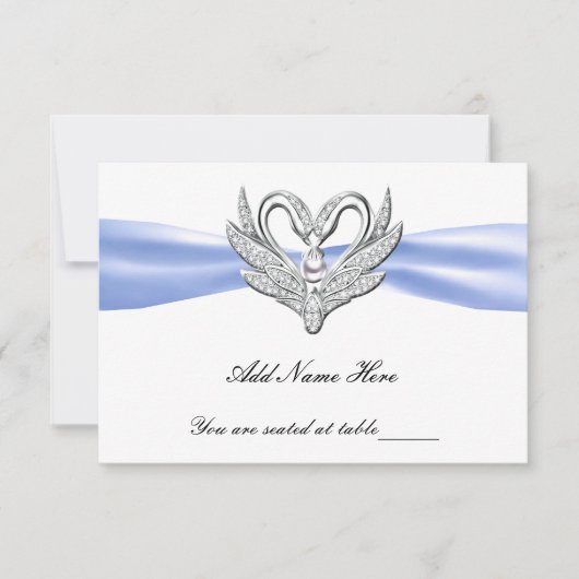Blue Ribbon Silver Swans Table Platzkarte (Vorderseite)