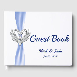 Blue Ribbon Silver Swans Wedding Gästebuch