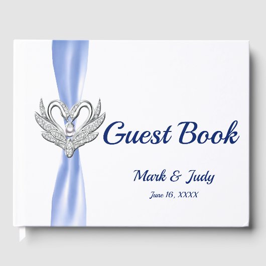 Blue Ribbon Silver Swans Wedding Gästebuch (Vorderseite)