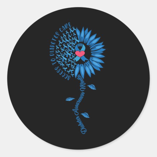 Blue Ribbon Sonnenblume November Diabetes Bewussts Runder Aufkleber (Vorderseite)