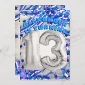 Blue Ribbon & Stars Confetti 13. Geburtstagsparty Einladung (Vorne/Hinten)