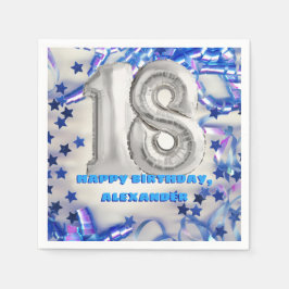 Blue Ribbon & Stars Confetti 18. Geburtstagsparty Serviette