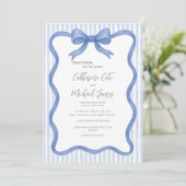 Blue Ribbon Stripe Vintages Budget Hochzeit Einladung (Stehend Vorderseite)